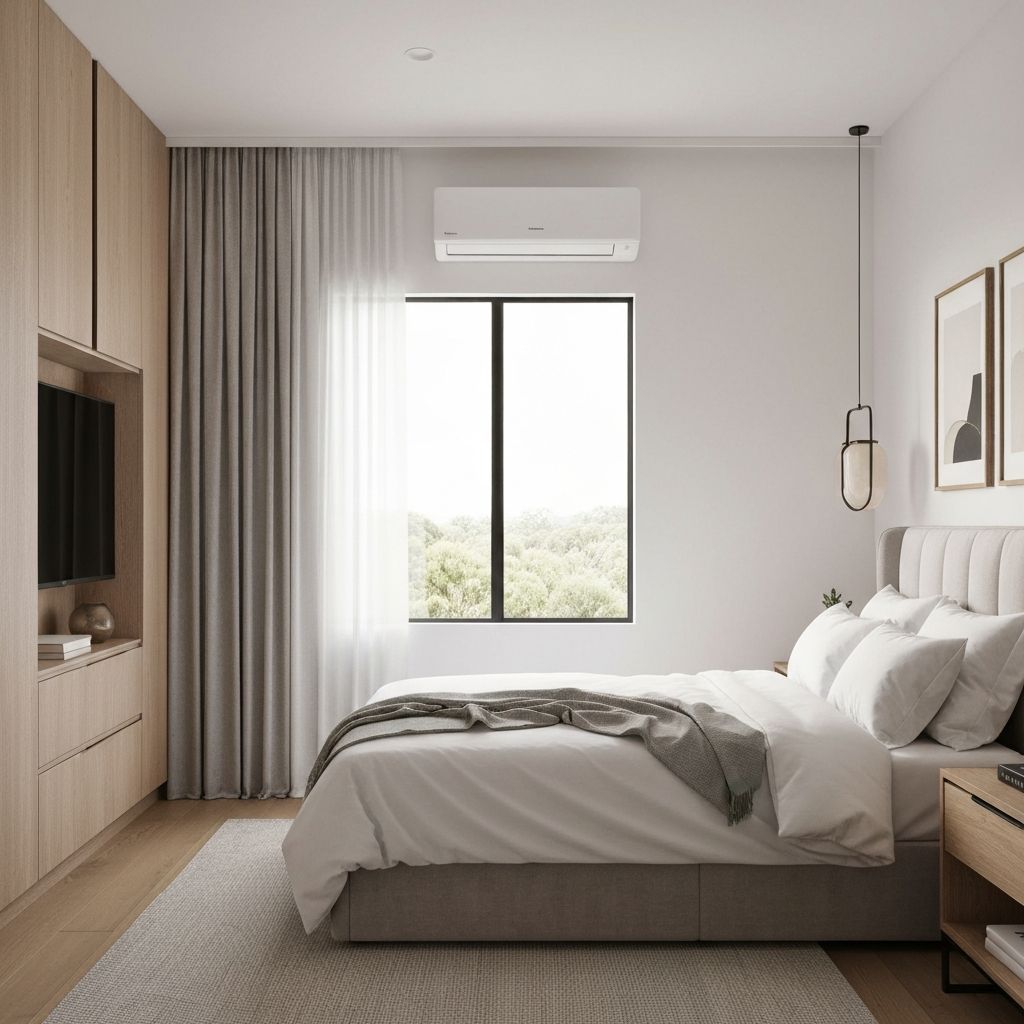 Comfortable bedroom with air conditioning
